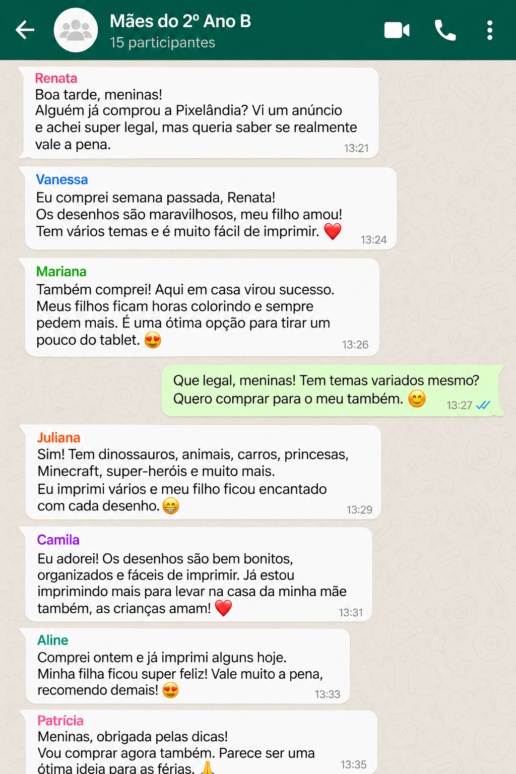 Mais relatos de mães no grupo de WhatsApp